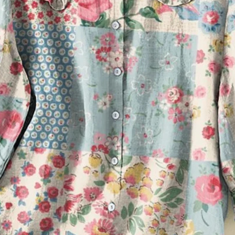 Wera™ - Blomstrete bohemskjorte med volanger