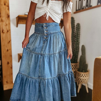 Hannah™ - Lagdelt denimskjørt