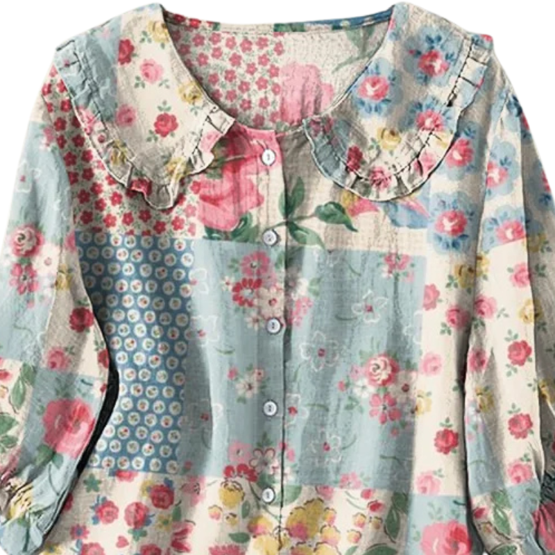 Wera™ - Blomstrete bohemskjorte med volanger
