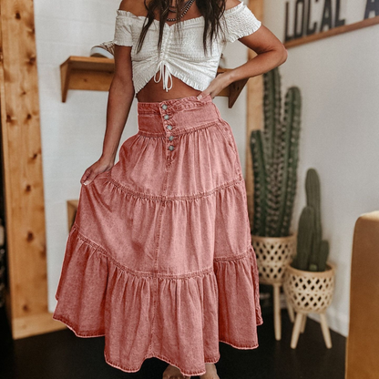 Hannah™ - Lagdelt denimskjørt