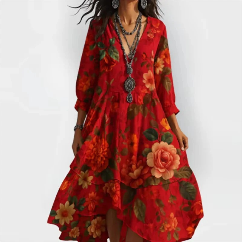 Júlia™ -Blomstret midikjole
