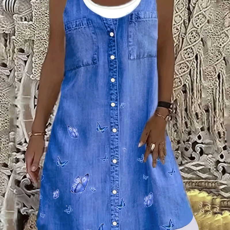 Violetta™ - Kjole med denimtrykk