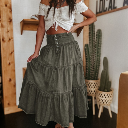 Hannah™ - Lagdelt denimskjørt