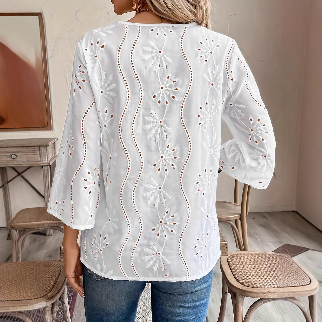 Carin™ - Brodert boho-topp