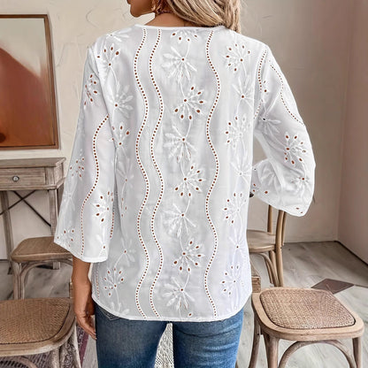 Carin™ - Brodert boho-topp