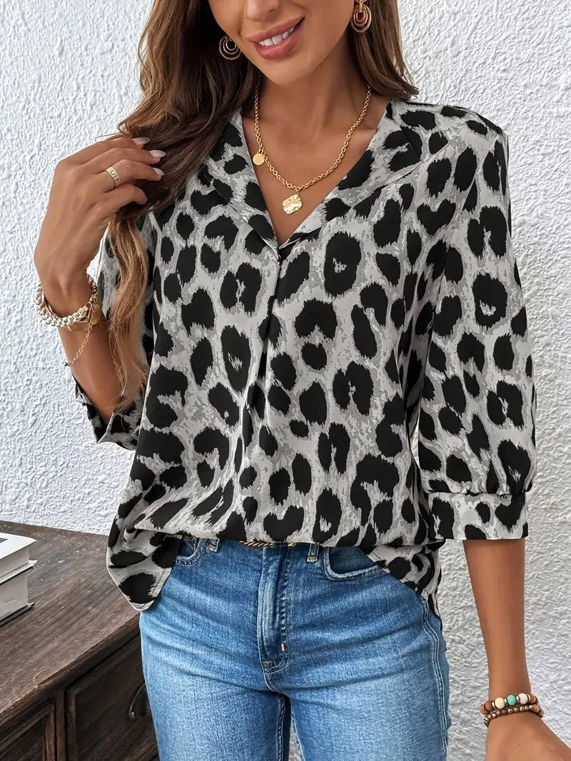 Kristin™ - Løstsittende Skjorte med Leopardprint