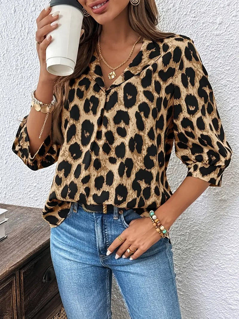 Kristin™ - Løstsittende Skjorte med Leopardprint