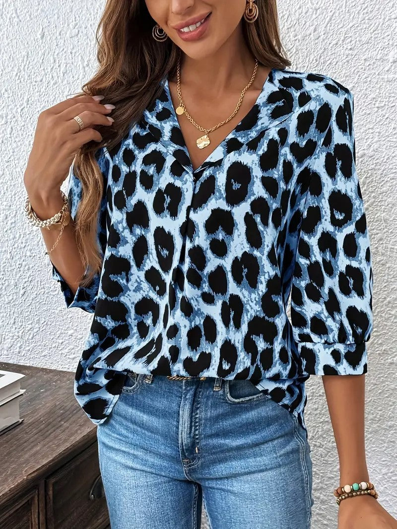 Kristin™ - Løstsittende Skjorte med Leopardprint