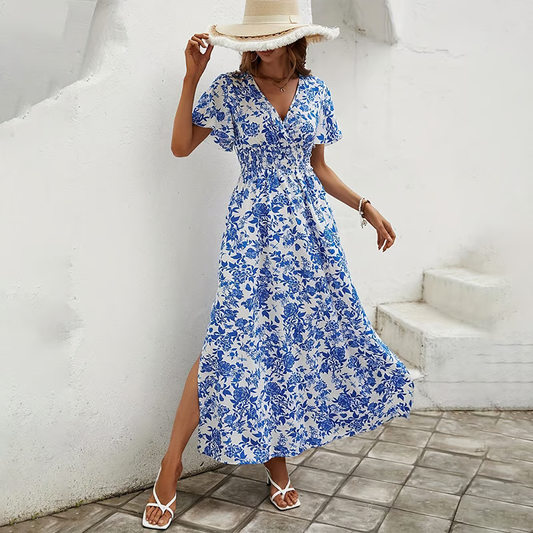 Naima™ – Blomstret maxi-kjole med V-ringning