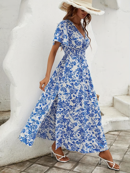 Naima™ – Blomstret maxi-kjole med V-ringning
