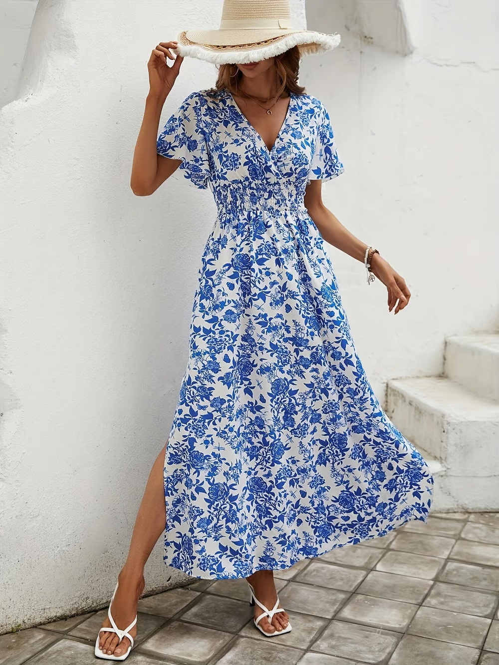Naima™ – Blomstret maxi-kjole med V-ringning